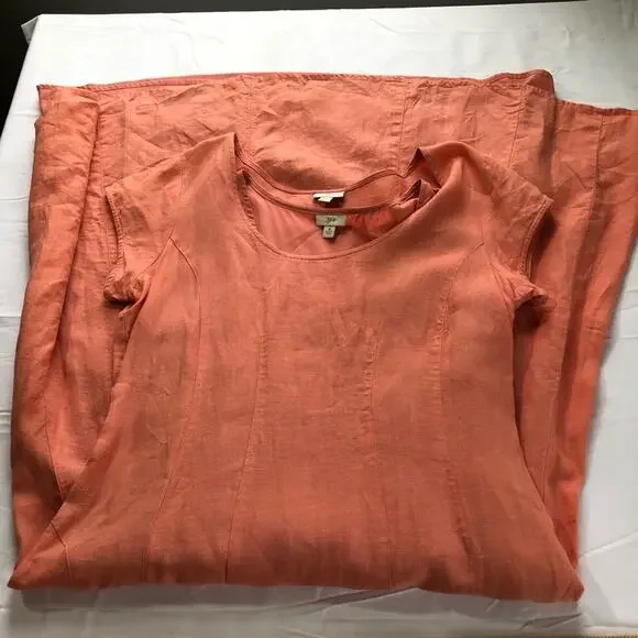 J Jill womens 8 peach orange short cap sleeve maxi linen dress minimalist travel - Picture 11 of 11